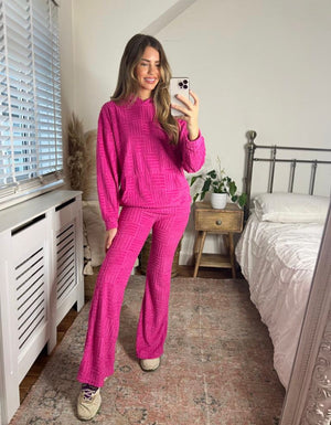 LADIES TOWELLING HOODED 2 PIECE WITH FLARES