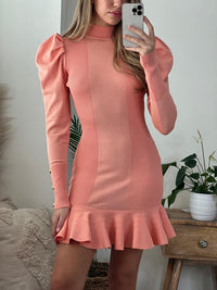 LADIES PEPLUM PUFF SLEEVE DRESS