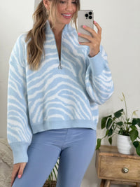 LADIES ZEBRA HALF ZIP KNIT
