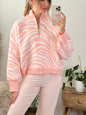 LADIES ZEBRA HALF ZIP KNIT