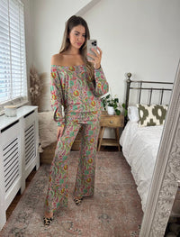 LADIES SATIN PAISLEY PRINT SUIT