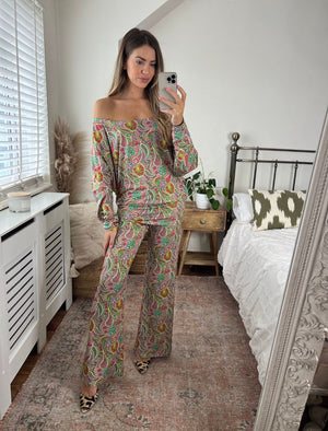 LADIES SATIN PAISLEY PRINT SUIT