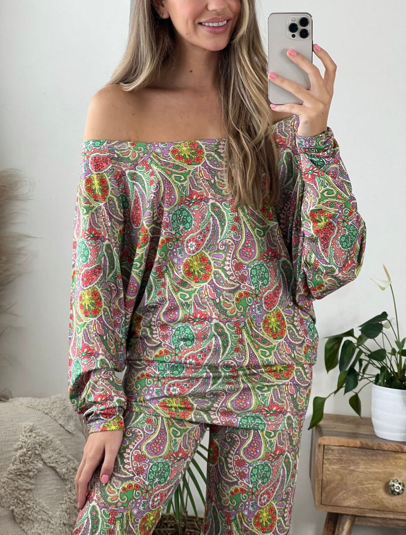 LADIES SATIN PAISLEY PRINT SUIT
