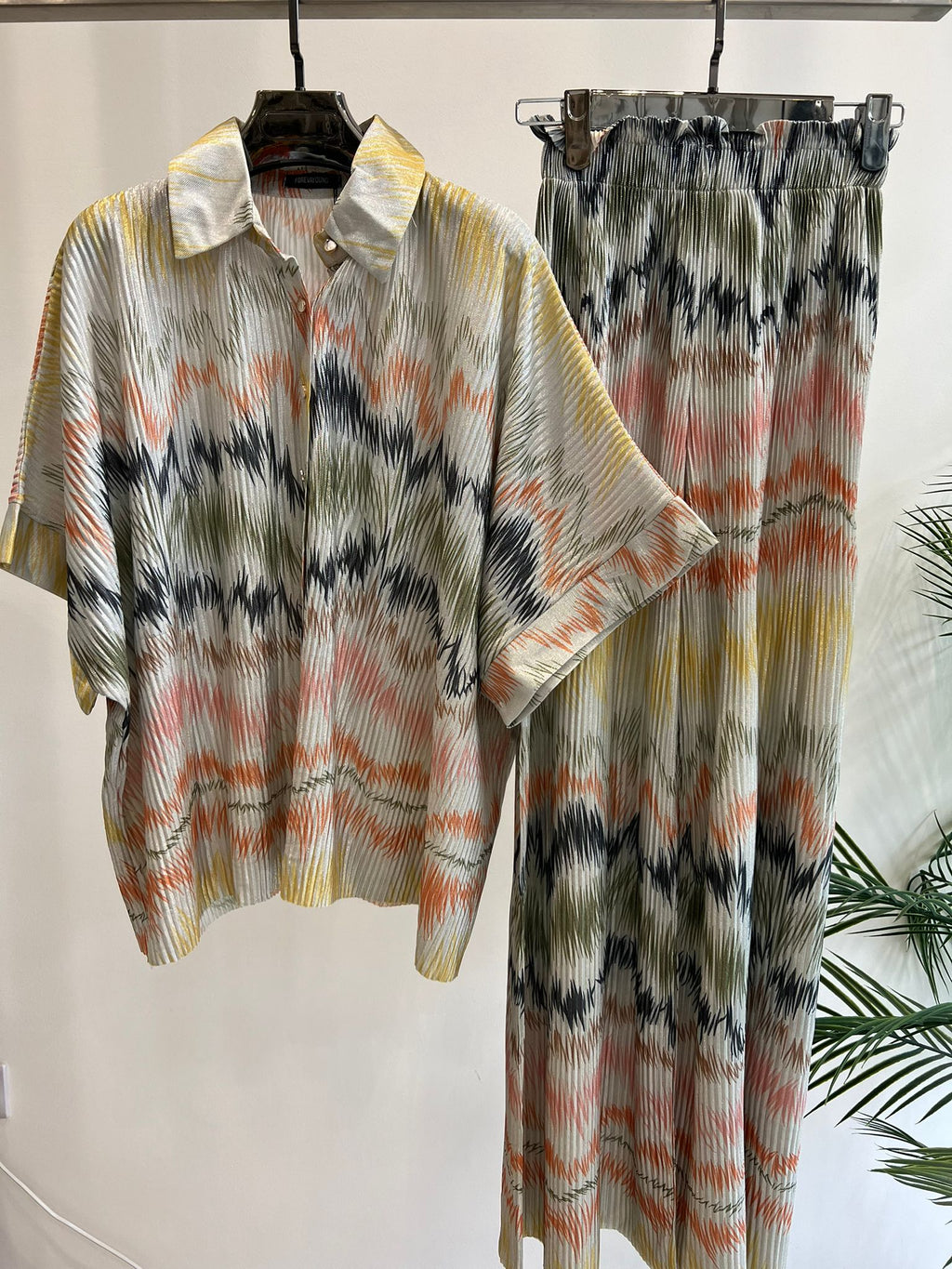 LADIES CRINCLE PRINTED TROUSER SET