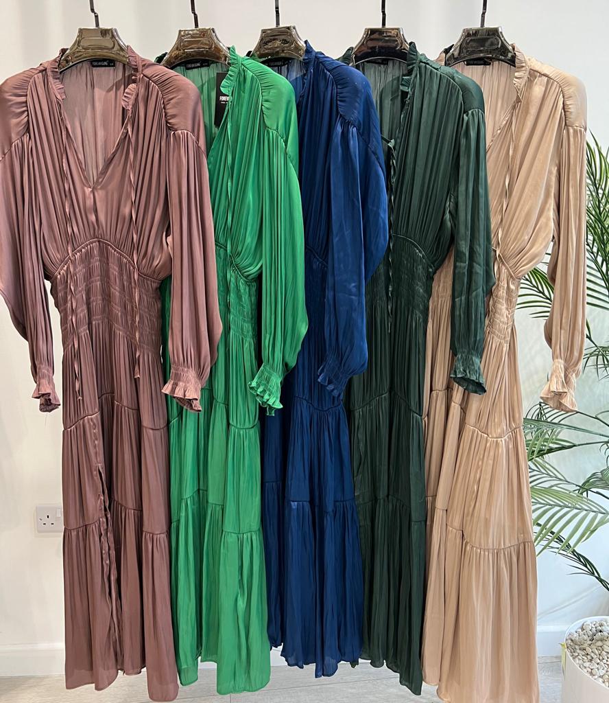 LADIES SILKY SATIN PLEATED DRESS