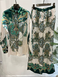 LADIES PRINTED SILKY SATIN SUIT