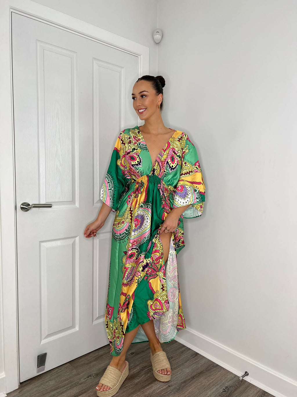 LADIES PRINTED SILKY SATIN DRESS