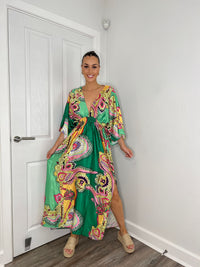 LADIES PRINTED SILKY SATIN DRESS