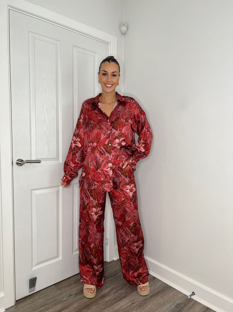 LADIES PRINTED SILKY SATIN SUIT