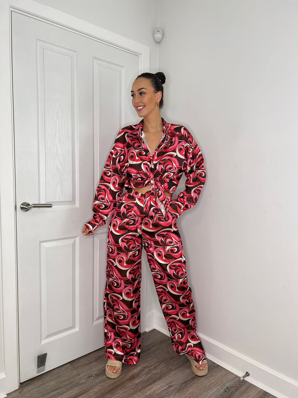 LADIES PRINTED SILKY SATIN SUIT
