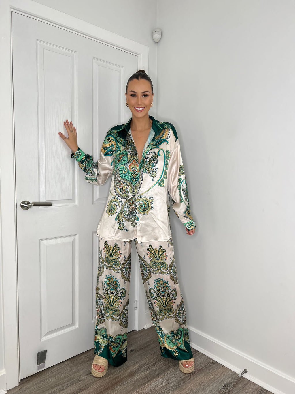 LADIES PRINTED SILKY SATIN SUIT