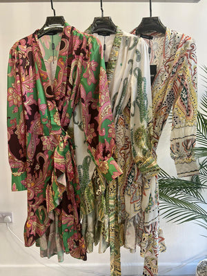 LADIES PRINTED WRAP DRESS